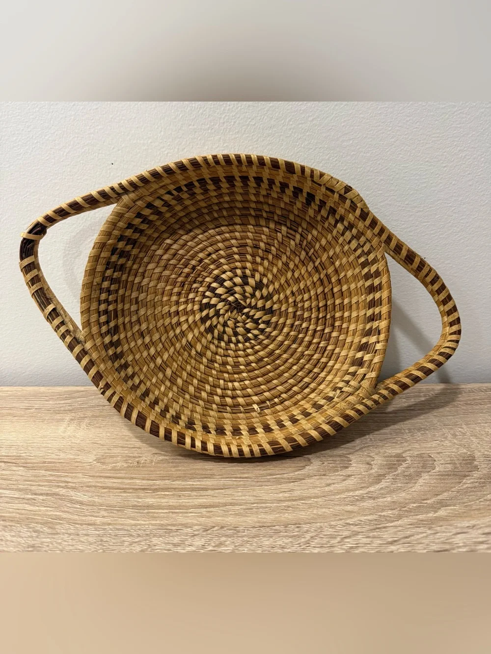 VTG Gullah Sweetgrass Basket Charleston SC Folk Art Double Loop Handle AS IS